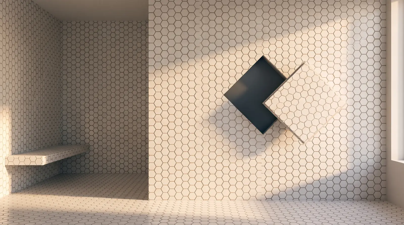 White hexagon mosaic with greige grout