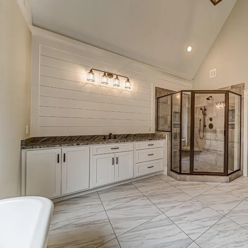 Wood-look tile floor with neo-angle shower, Atlanta GA