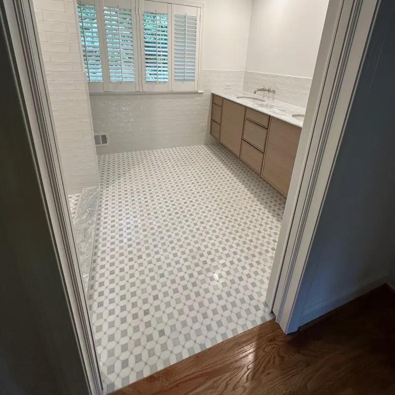 Basketweave marble mosaic bathroom floor, Atlanta GA